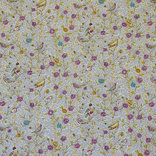 Flowers and birds fabric from Casal 30411/1596 indigo-prune