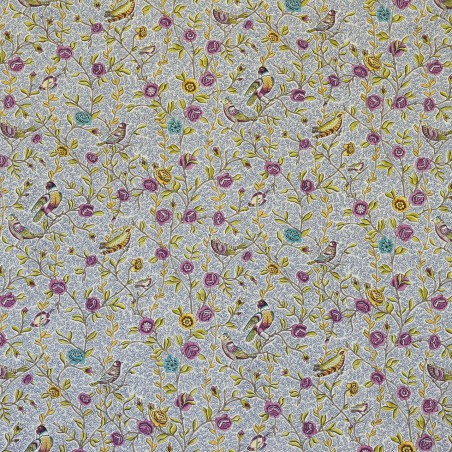 Flowers and birds fabric from Casal 30411/1596 indigo-prune