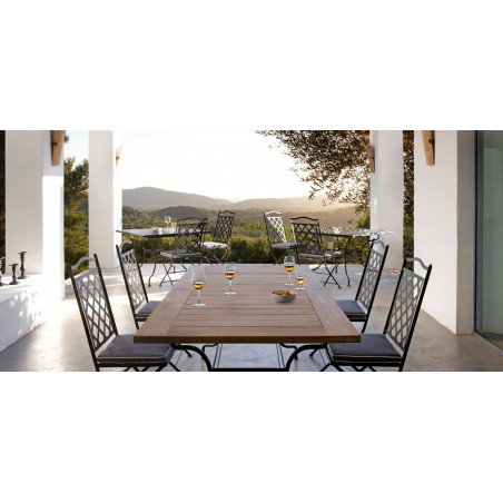 Table de repas rectangulaire pour l'extérieur Capri de Manutti - Cadre brun frotté, plateau teck