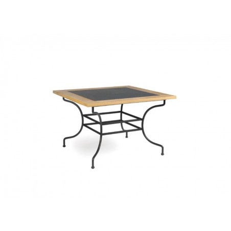 Square outdoor dining table Capri by Manutti - Anthracite frame, border teck with stone top
