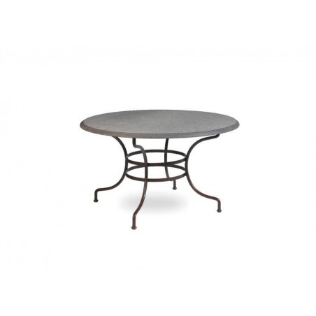 Round outdoor dining table Capri by Manutti - Rubbed brown frame, stone top