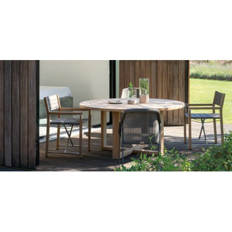 Round outdoor dining table Siena by Manutti - Teak frame and top