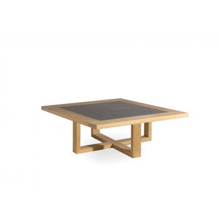 Square outdoor coffee table Siena by Manutti - Teak frame and border teak with stone top, base to 90°