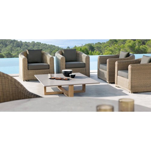 Square outdoor coffee table Siena by Manutti - Teak frame and stone top, base to 90°