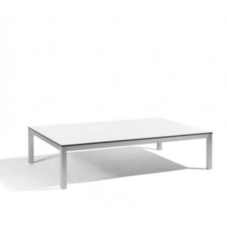 Table basse rectangulaire pour l'extérieur Quarto de Manutti - Cadre galet, plateau Trespa blanc