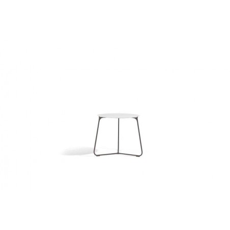 Table basse ronde pour l'extérieur Mood de Manutti - Cadre lave, plateau verre dépoli blanc