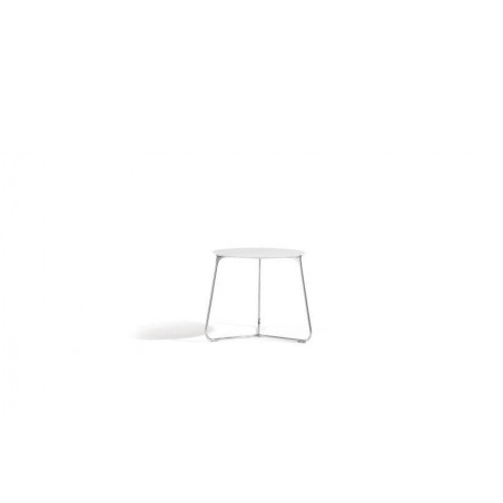 Table basse ronde pour l'extérieur Mood de Manutti - Cadre blanc, plateau verre dépoli blanc