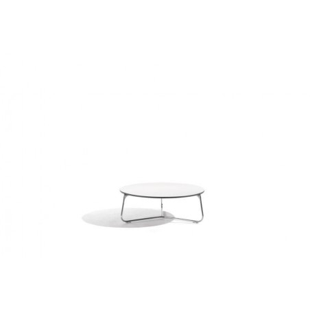 Table lounge ronde pour l'extérieur Mood de Manutti - Cadre blanc, plateau Trespa blanc