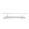 Extendible outdoor dining table Luna by Manutti - White frame and led-lighting, white acid etched glass top
