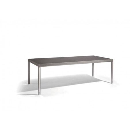 Extendible outdoor dining table Luna by Manutti - Anodised aluminium frame and led-lighting option, black acid etched glass top