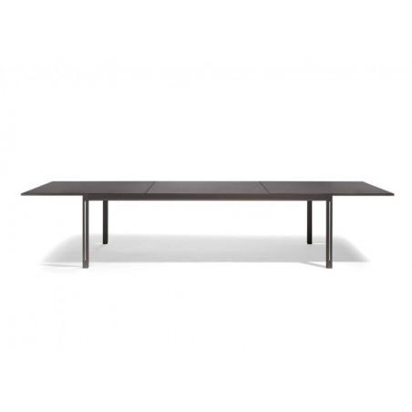 Table de repas extensible pour l'extérieur Luna de Manutti - Cadre aluminium anodisé avec option led, plateau céramique charbon