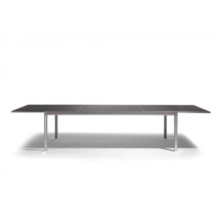 Table de repas extensible pour l'extérieur Luna de Manutti - Cadre aluminium anodisé avec option led, plateau verre dépoli noir