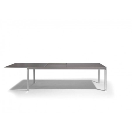 Extendible outdoor dining table Luna by Manutti - Anodised aluminium and led-lighting option, black acid etched glass top