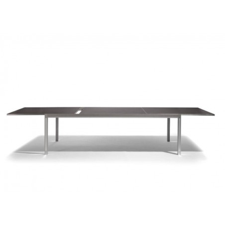 Extendible outdoor dining table Luna by Manutti - Anodised aluminium and led-lighting option, black acid etched glass top