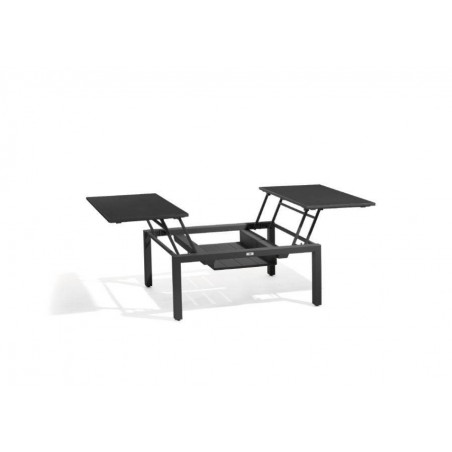 Dual trays outdoor coffee table Trento Tip-Up by Manutti - Lava frame, black acid etched glass top