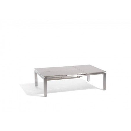 Triple trays outdoor coffee table Trento Tip-Up by Manutti - Electropolished stainless steel, taupe glass top