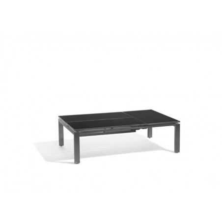 Triple trays outdoor coffee table Trento Tip-Up by Manutti - Lava frame, black glass top