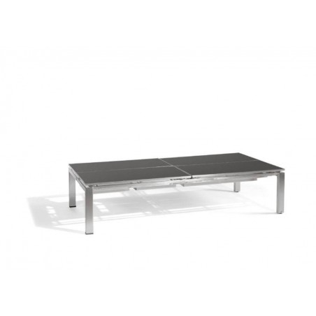 Quadruple trays outdoor coffee table Trento Tip-Up by Manutti - Electropolished stainless steel, black ceramic
