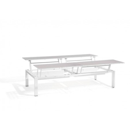 Quadruple trays outdoor coffee table Trento Tip-Up by Manutti - White frame, sand glass top