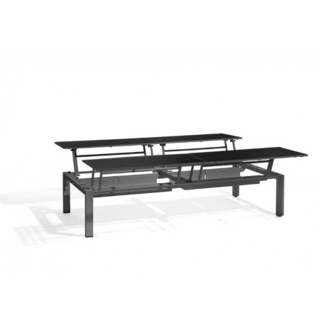 Quadruple trays outdoor coffee table Trento Tip-Up by Manutti - Lave frame, black Trespa top