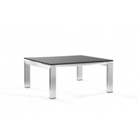 Square outdoor coffee table Trento by Manutti - Electropolished stainless steel, black glass