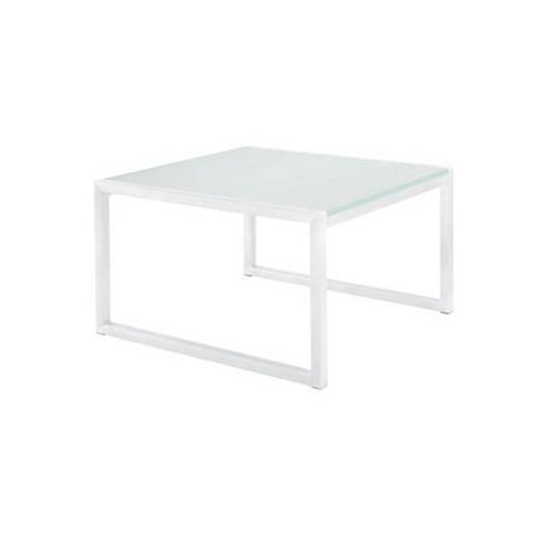 Table basse carrée Kwadra de Sifas - Aluminium laqué blanc, plateau verre blanc