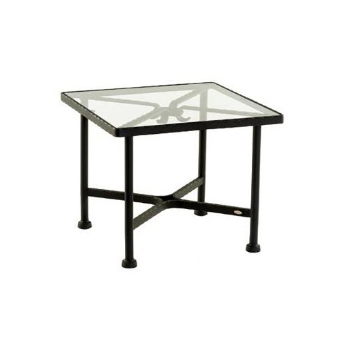 Table d'appoint carrée Kross de Sifas - Fer forgé noir, plateau verre transparent