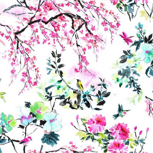 Tissu coton Chinoiserie Flower coloris Peony FDG2303-01 - Designers Guild