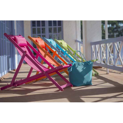 Cannes mini sunlounger by Balliu pink, orange, blue sky and yellow canvas