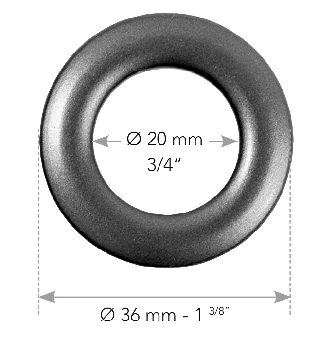 Dimensions œillets ronds pvc pour rideaux diamètre 20 mm référence 58404